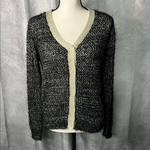 Sioni Black & Gold Metallic Eyelash Knit V-Neck
Cardigan Sweater - MED